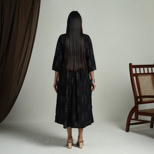 Black - Flared Cotton Pochampally Ikat Dress 01