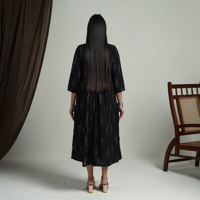 Black - Flared Cotton Pochampally Ikat Dress 01
