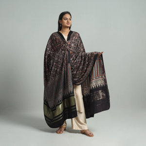 Black - Modal Silk Block Print Ajrakh Dupatta 86