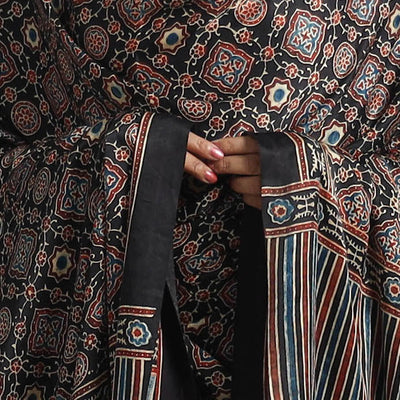 Black - Modal Silk Block Print Ajrakh Dupatta 86