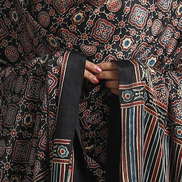 Black - Modal Silk Block Print Ajrakh Dupatta 86