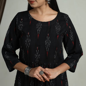 Black - Flared Cotton Pochampally Ikat Dress 01
