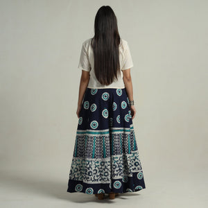 Blue - Hand Batik Printed Running Stitch Cotton Long Skirt 65