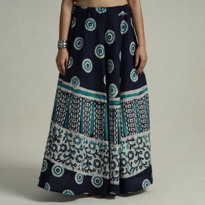 Blue - Hand Batik Printed Running Stitch Cotton Long Skirt 65