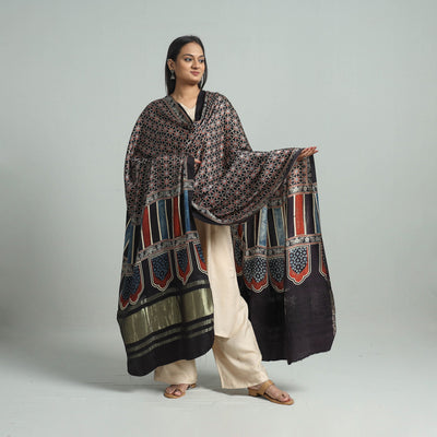 Black - Modal Silk Block Print Ajrakh Dupatta 89