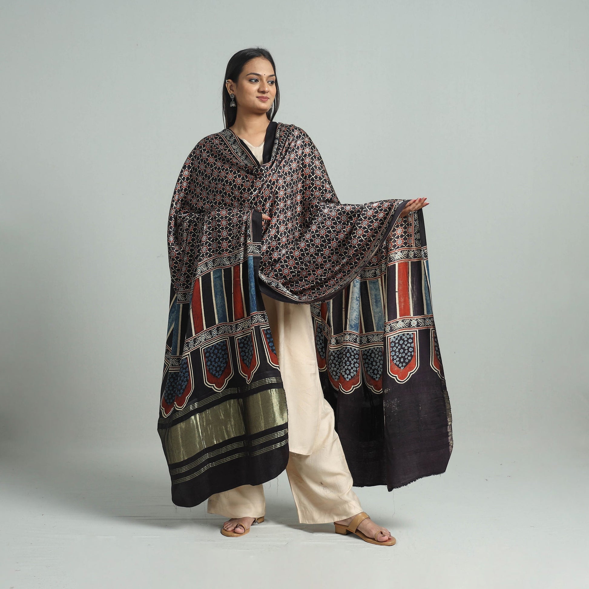 Black - Modal Silk Block Print Ajrakh Dupatta 89