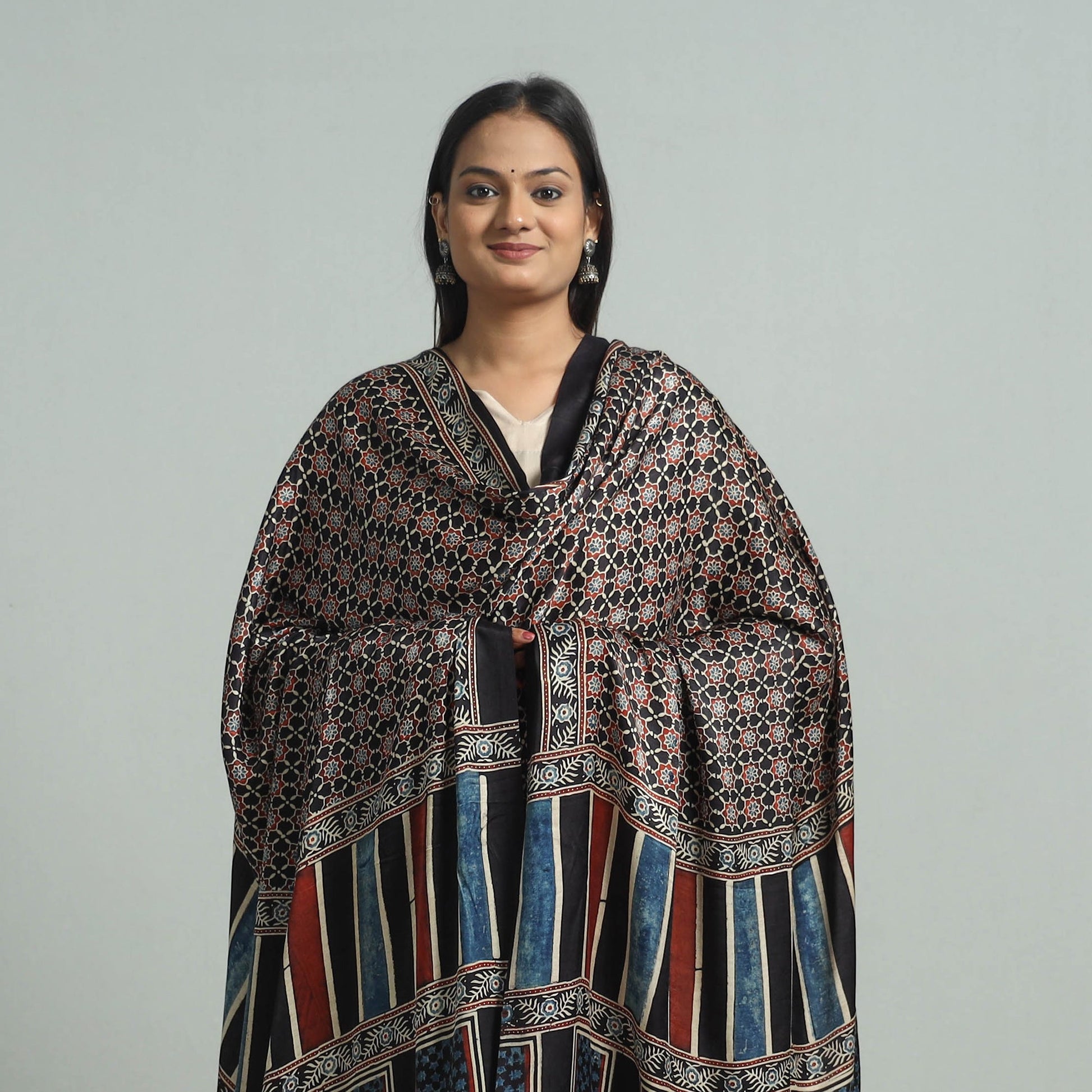 Black - Modal Silk Block Print Ajrakh Dupatta 89