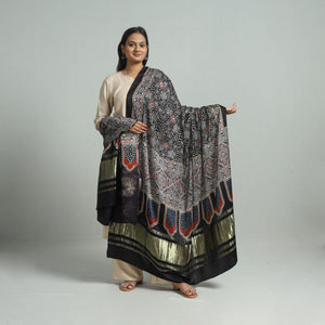 Black - Modal Silk Block Print Ajrakh Dupatta 90