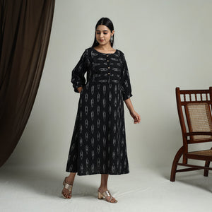 Black - Flared Cotton Pochampally Ikat Dress 12