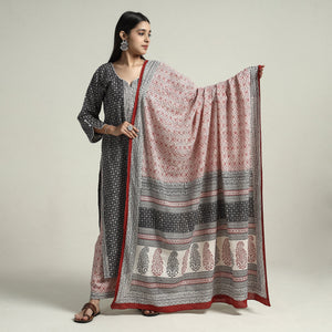 Black - Bagh Block Printed Cotton Kurta with Palazzo & Dupatta Set 09