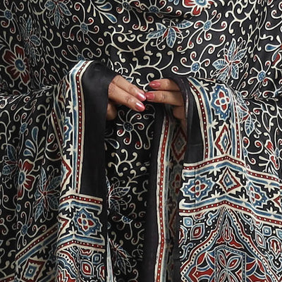 Black - Modal Silk Block Print Ajrakh Dupatta 90