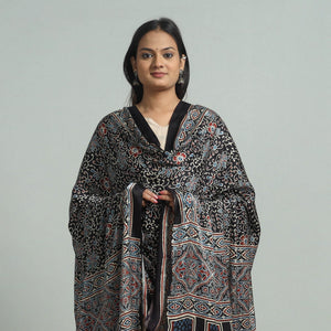 Black - Modal Silk Block Print Ajrakh Dupatta 90