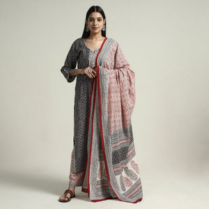 Black - Bagh Block Printed Cotton Kurta with Palazzo & Dupatta Set 09