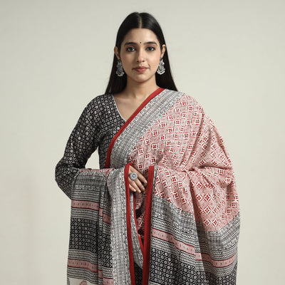 Black - Bagh Block Printed Cotton Kurta with Palazzo & Dupatta Set 09