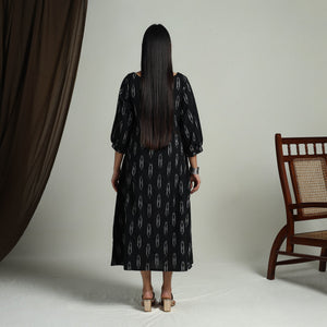 Black - Flared Cotton Pochampally Ikat Dress 12