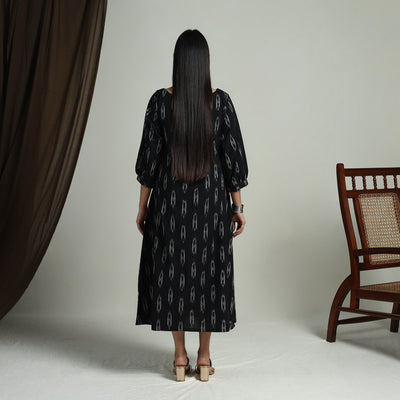 Black - Flared Cotton Pochampally Ikat Dress 12