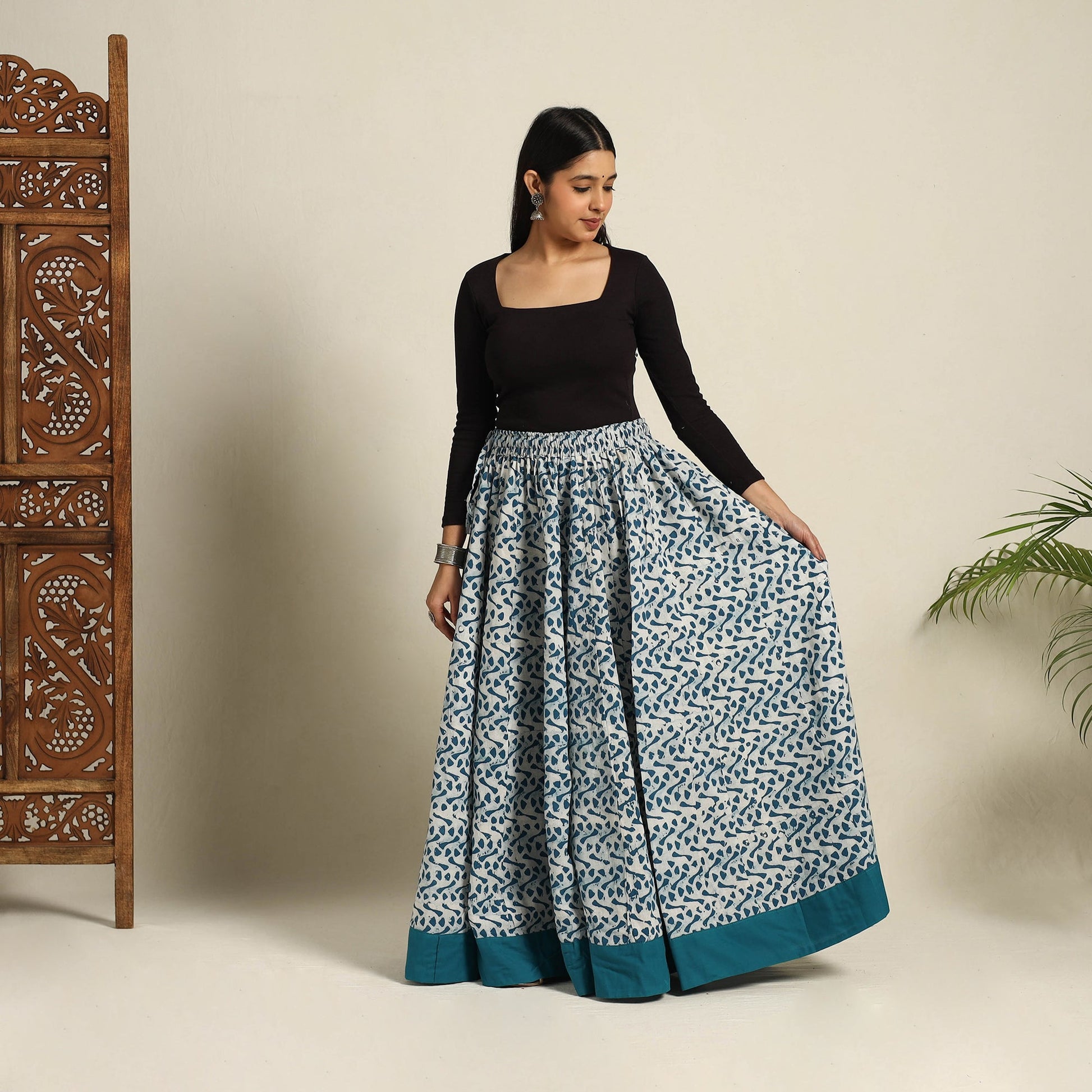 Blue - 24 Kali Patchwork Batik Print Cotton Long Skirt 28