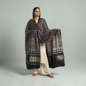 Black - Modal Silk Block Print Ajrakh Dupatta 91