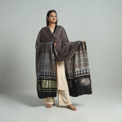 Black - Modal Silk Block Print Ajrakh Dupatta 91