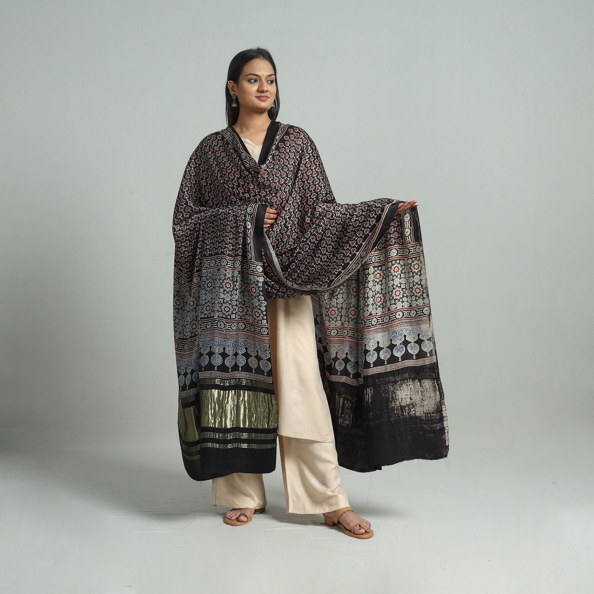 Black - Modal Silk Block Print Ajrakh Dupatta 91