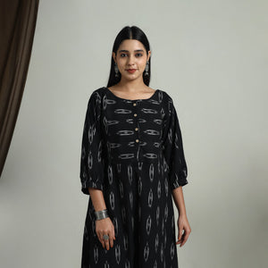 Black - Flared Cotton Pochampally Ikat Dress 12