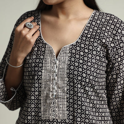 Black - Bagh Block Printed Cotton Kurta with Palazzo & Dupatta Set 09