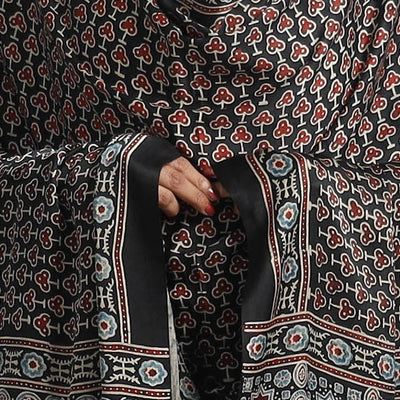 Black - Modal Silk Block Print Ajrakh Dupatta 91