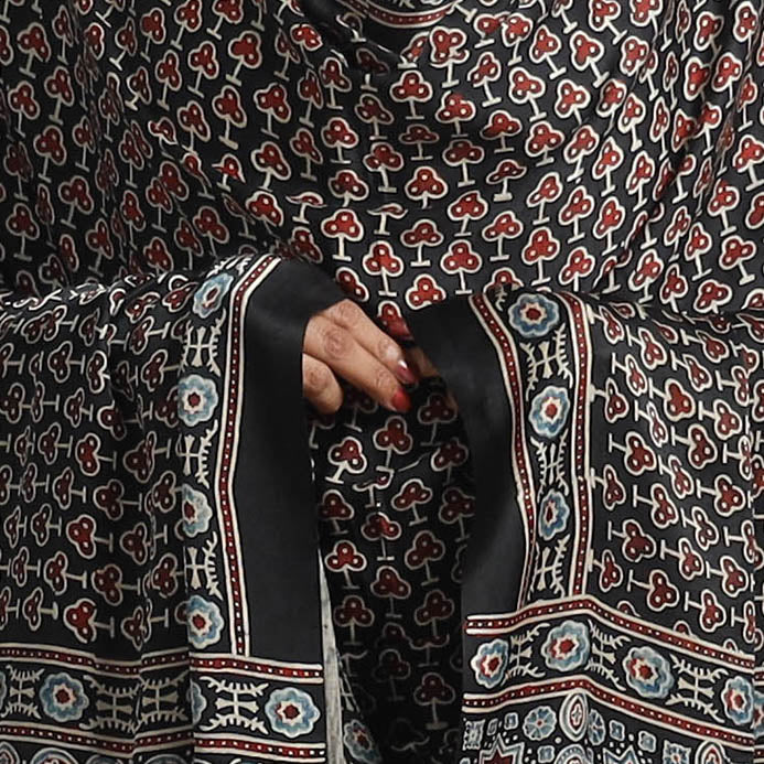 Black - Modal Silk Block Print Ajrakh Dupatta 91