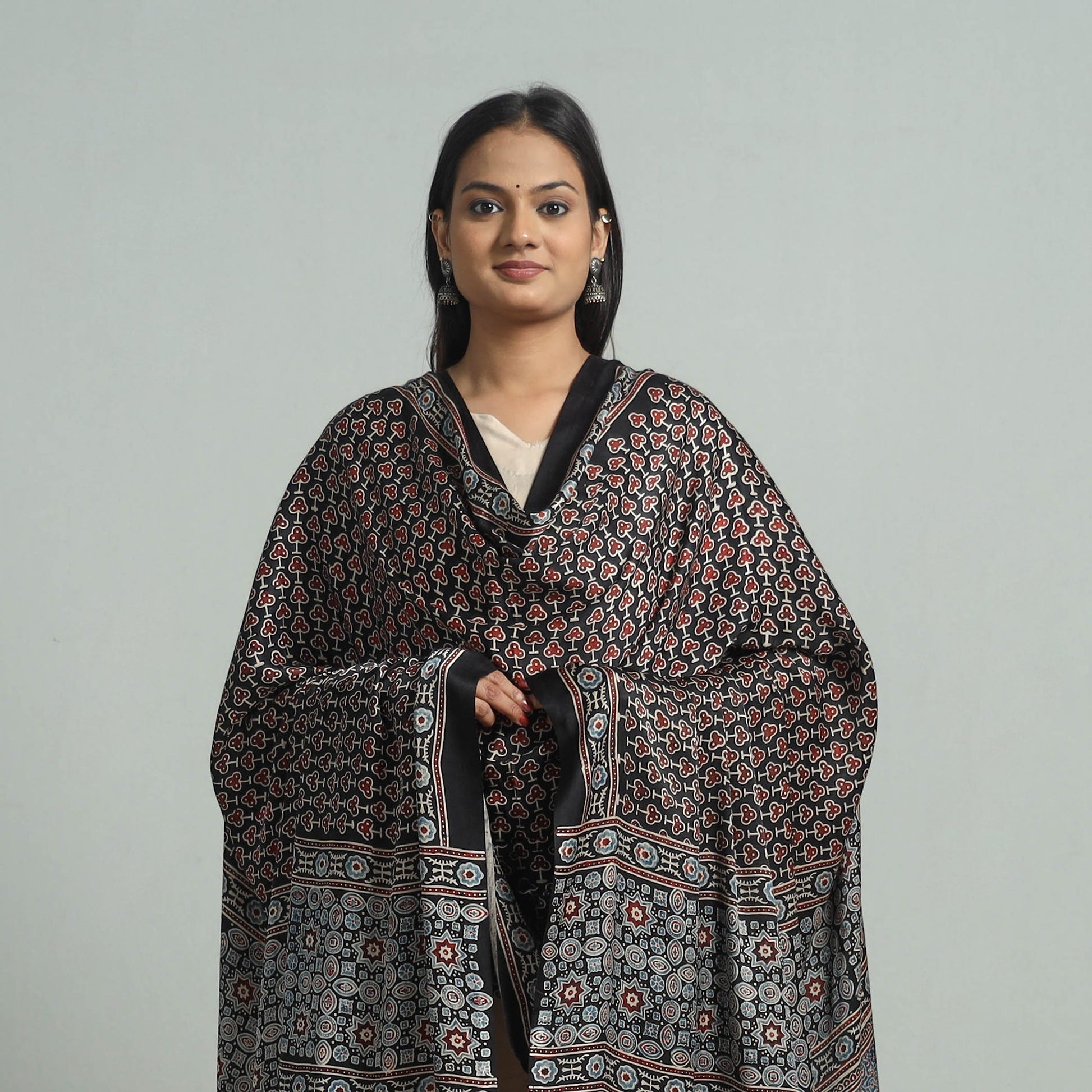 Black - Modal Silk Block Print Ajrakh Dupatta 91
