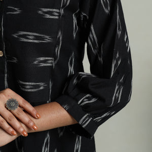 Black - Flared Cotton Pochampally Ikat Dress 12