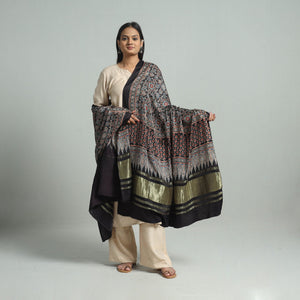 Black - Modal Silk Block Print Ajrakh Dupatta 92