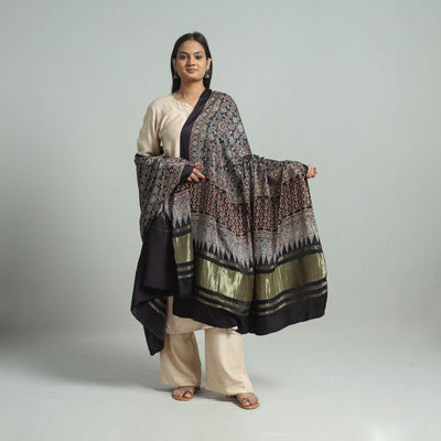 Black - Modal Silk Block Print Ajrakh Dupatta 92