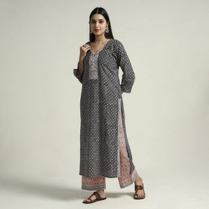 Black - Bagh Block Printed Cotton Kurta with Palazzo & Dupatta Set 09