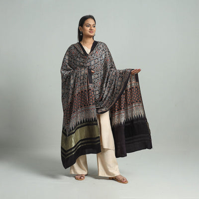 Black - Modal Silk Block Print Ajrakh Dupatta 92