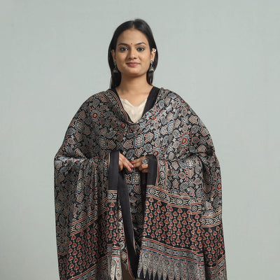 Black - Modal Silk Block Print Ajrakh Dupatta 92