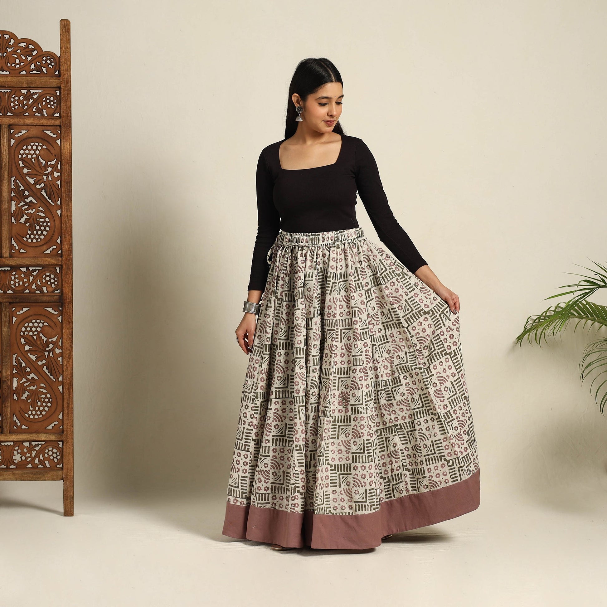 Beige - 24 Kali Patchwork Batik Print Cotton Long Skirt 29