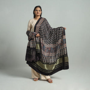 Black - Modal Silk Block Print Ajrakh Dupatta 93