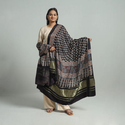 Black - Modal Silk Block Print Ajrakh Dupatta 93