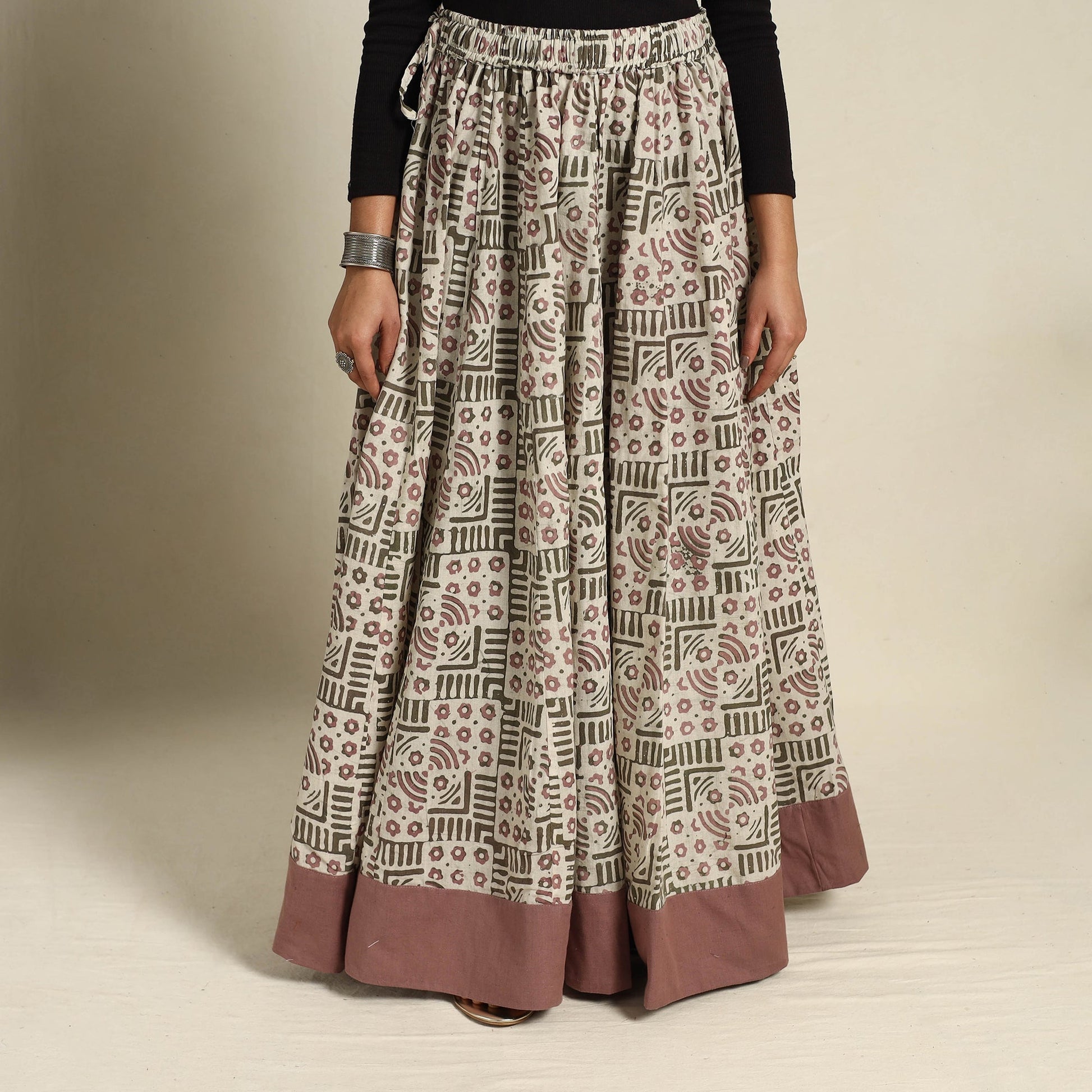 Beige - 24 Kali Patchwork Batik Print Cotton Long Skirt 29