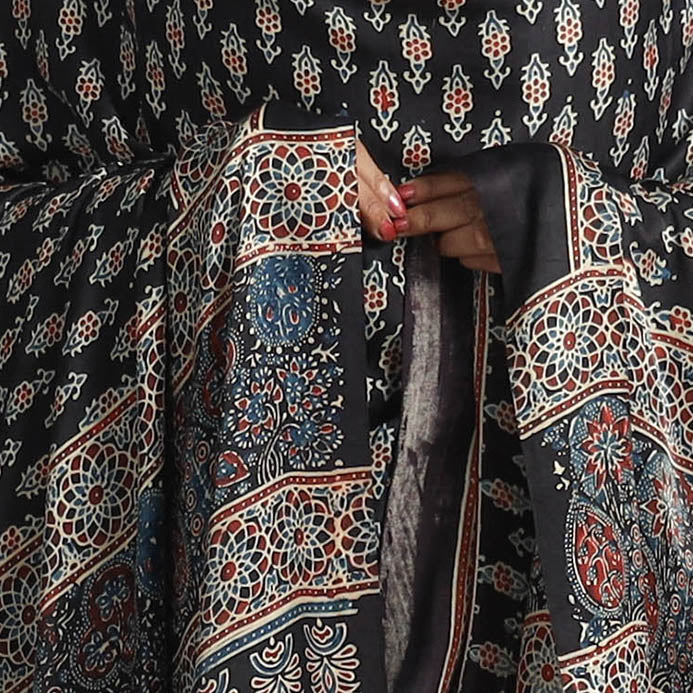 Black - Modal Silk Block Print Ajrakh Dupatta 93