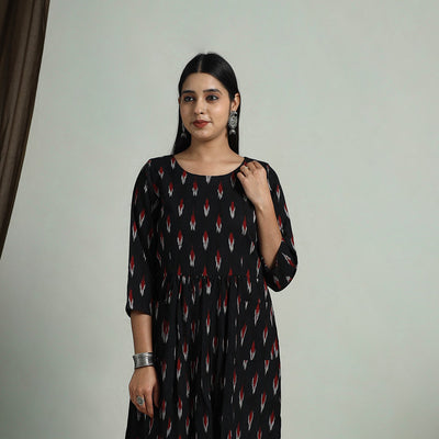Black - Flared Cotton Pochampally Ikat Dress 03