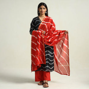 Black - Shibori Tye-Dye Chanderi Silk Kurta with Palazzo & Dupatta Set