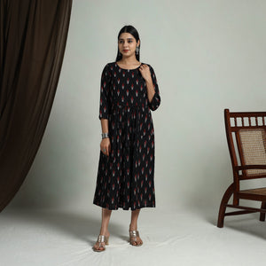 Black - Flared Cotton Pochampally Ikat Dress 03