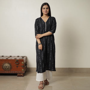 Black - Pochampally Ikat Weave Cotton Straight Kurta 05