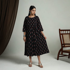 Black - Flared Cotton Pochampally Ikat Dress 03