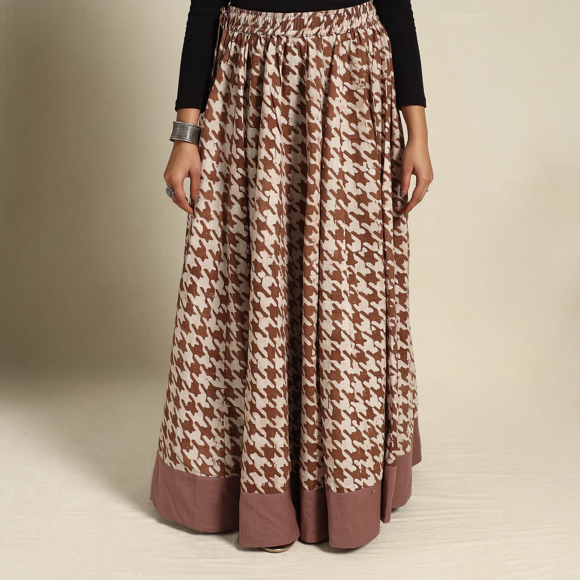 Brown - 24 Kali Patchwork Batik Print Cotton Long Skirt 30