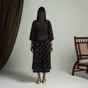 Black - Flared Cotton Pochampally Ikat Dress 03