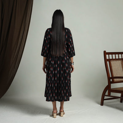 Black - Flared Cotton Pochampally Ikat Dress 03