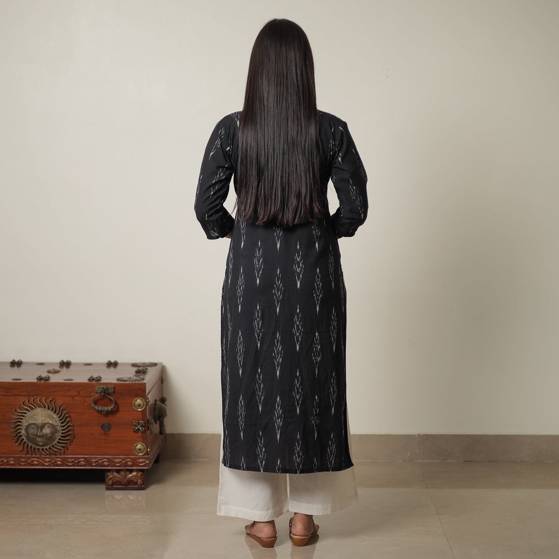 Black - Pochampally Ikat Weave Cotton Straight Kurta 05