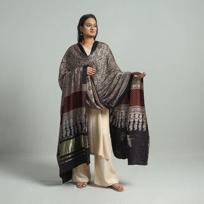 Brown - Modal Silk Block Print Ajrakh Dupatta 95